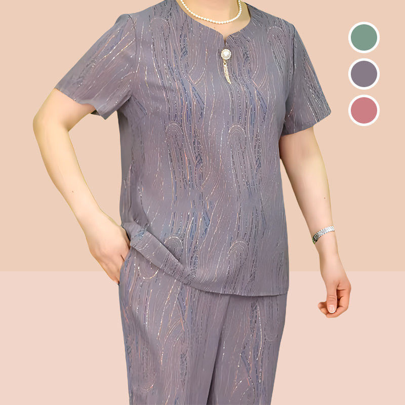 🎁prodotto popolare⏳Top a maniche corte con elastico in vita e pantaloni, set casual da 2 pezzi