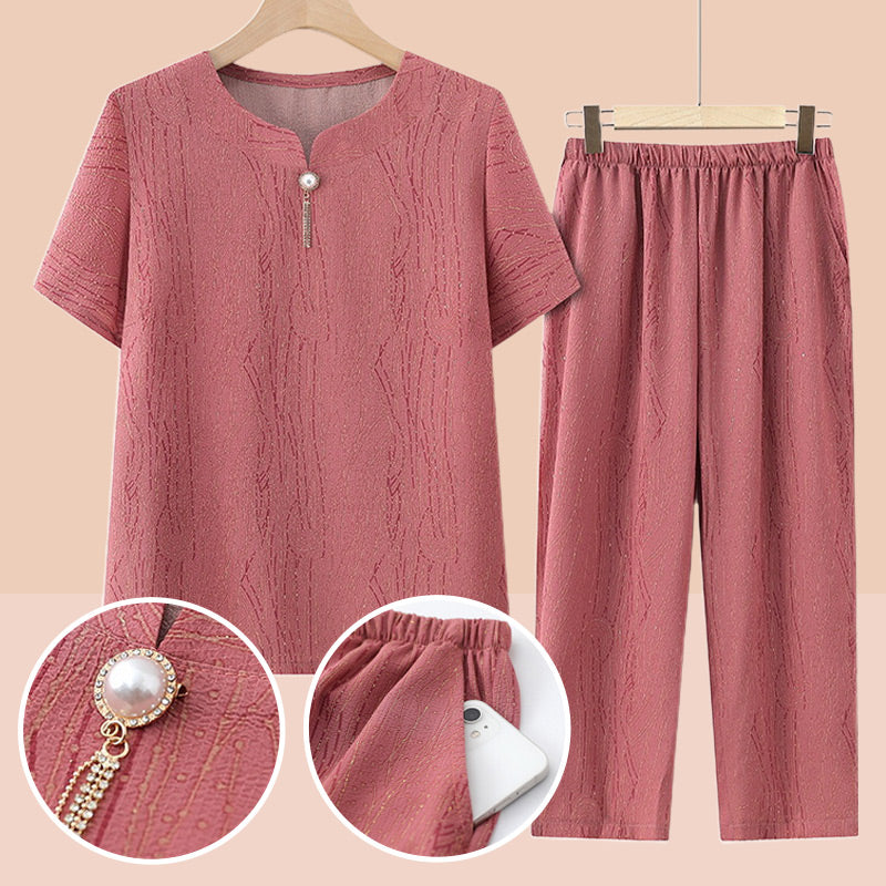 🎁prodotto popolare⏳Top a maniche corte con elastico in vita e pantaloni, set casual da 2 pezzi