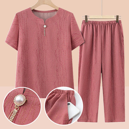 🎁prodotto popolare⏳Top a maniche corte con elastico in vita e pantaloni, set casual da 2 pezzi