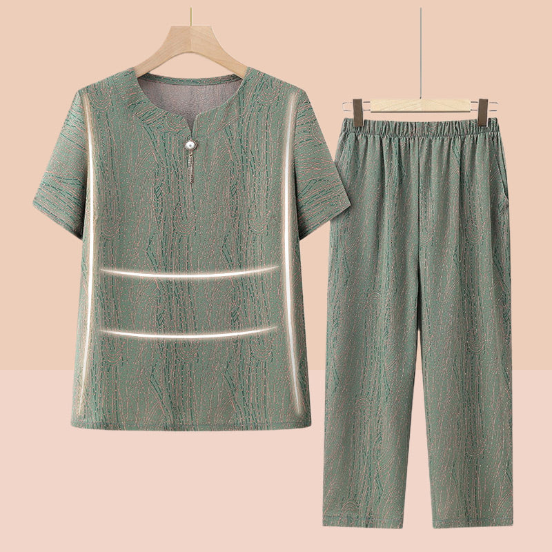🎁prodotto popolare⏳Top a maniche corte con elastico in vita e pantaloni, set casual da 2 pezzi