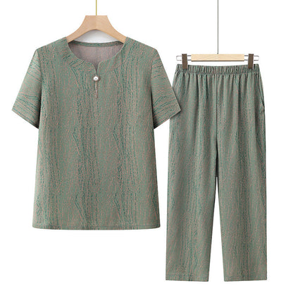 🎁prodotto popolare⏳Top a maniche corte con elastico in vita e pantaloni, set casual da 2 pezzi