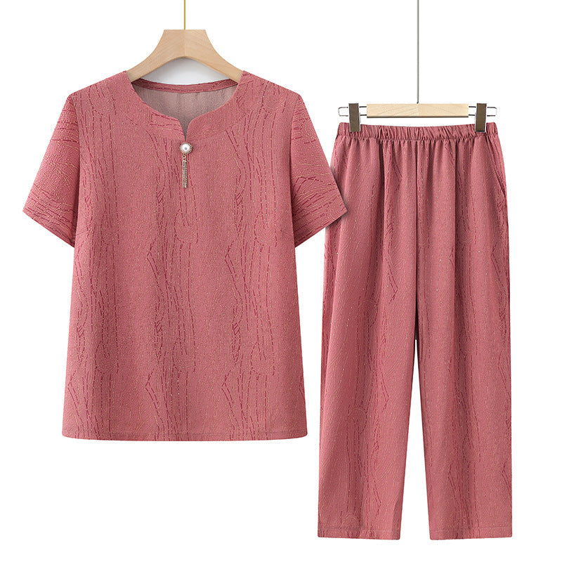 🎁prodotto popolare⏳Top a maniche corte con elastico in vita e pantaloni, set casual da 2 pezzi