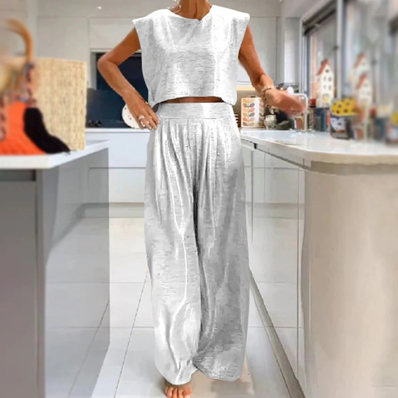 💥Completo da donna in due pezzi: top corto lucido e pantaloni larghi con tasche