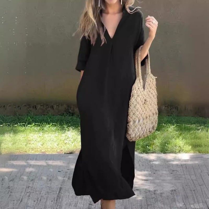 🔥50% korting op hete uitverkoop🔥Elegante jurk met V-hals en split