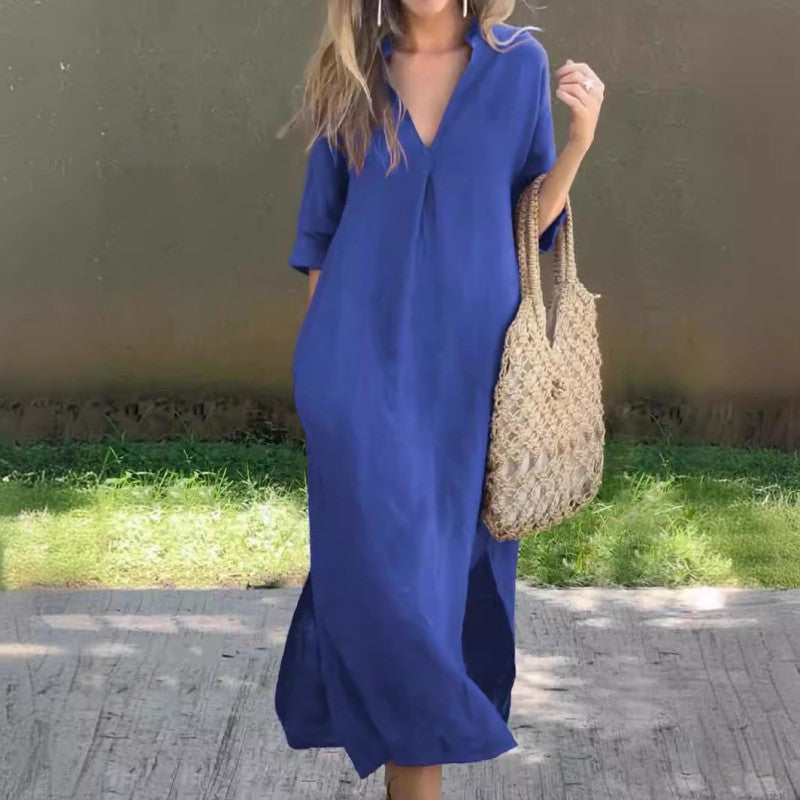 🔥50% korting op hete uitverkoop🔥Elegante jurk met V-hals en split