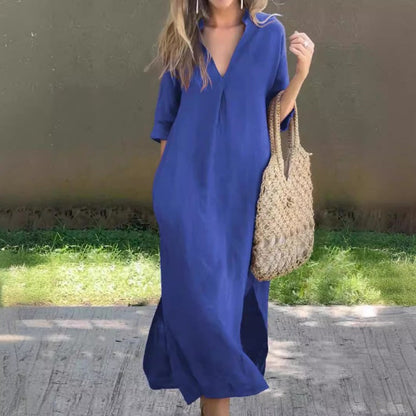 🔥50% korting op hete uitverkoop🔥Elegante jurk met V-hals en split
