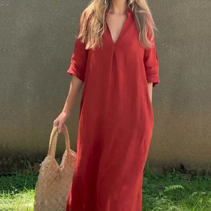 🔥50% korting op hete uitverkoop🔥Elegante jurk met V-hals en split