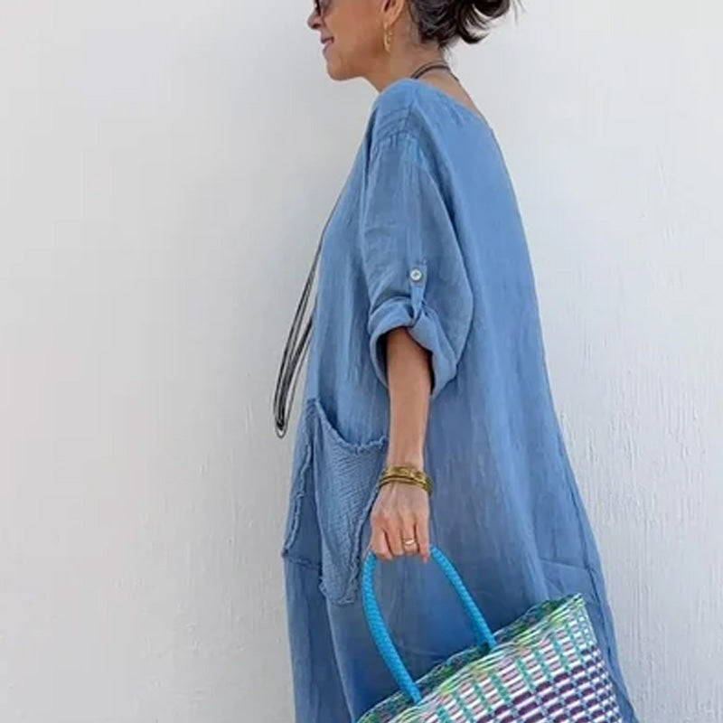 💕Long patchwork dress made of cotton and linen