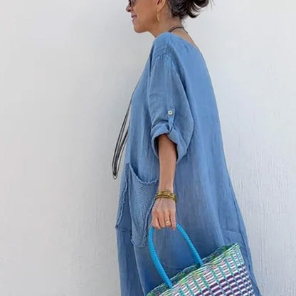 💕Long patchwork dress made of cotton and linen