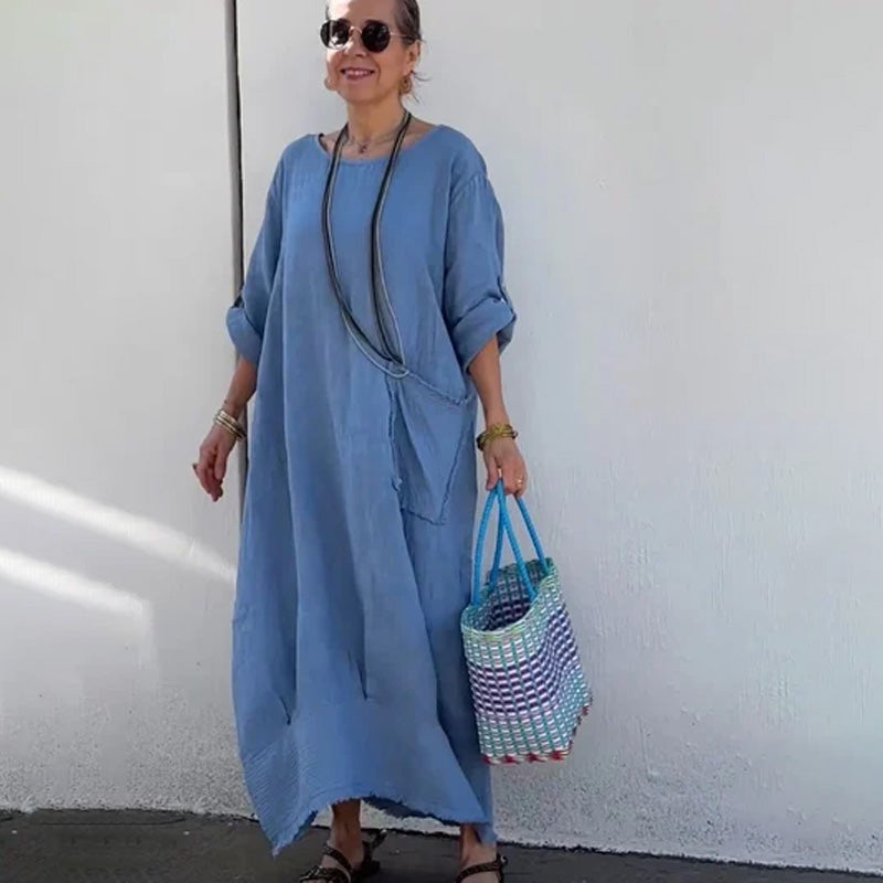 💕Long patchwork dress made of cotton and linen