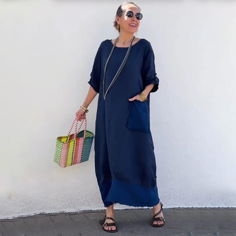 💕Long patchwork dress made of cotton and linen