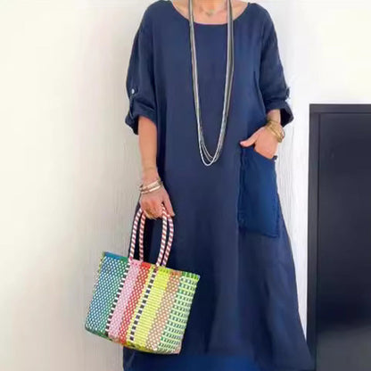 💕Long patchwork dress made of cotton and linen