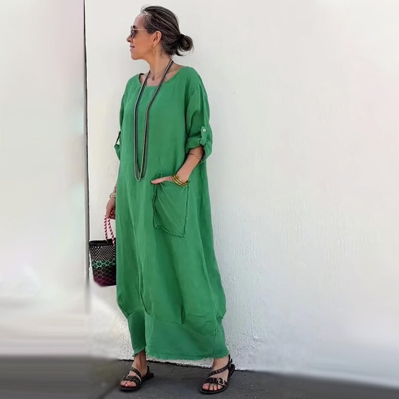 💕Long patchwork dress made of cotton and linen