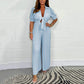 💛Einfarbiger Plissee-Jumpsuit für Damen