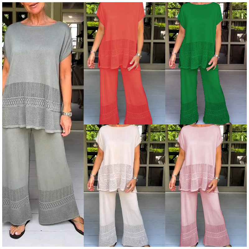 🎀49% korting 🎀Tweedelige set van een top met korte mouwen en een broek voor dames in effen kleur