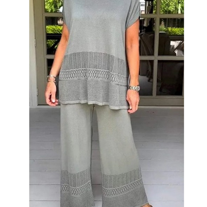 🎀49% korting 🎀Tweedelige set van een top met korte mouwen en een broek voor dames in effen kleur