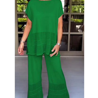 🎀49% korting 🎀Tweedelige set van een top met korte mouwen en een broek voor dames in effen kleur