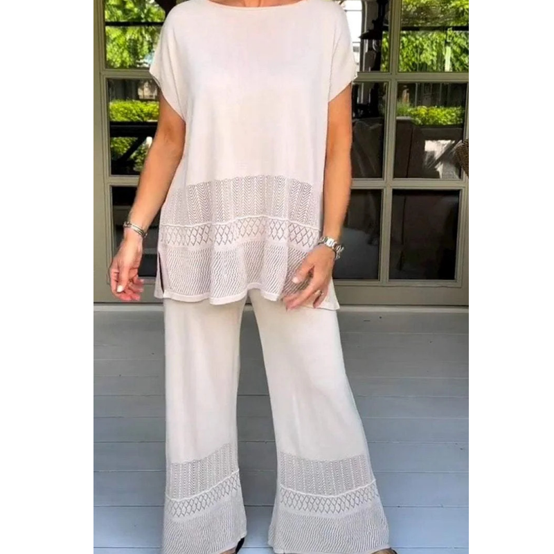 🎀49% korting 🎀Tweedelige set van een top met korte mouwen en een broek voor dames in effen kleur