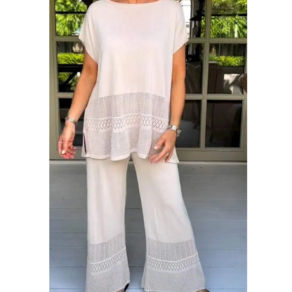 🎀49% korting 🎀Tweedelige set van een top met korte mouwen en een broek voor dames in effen kleur