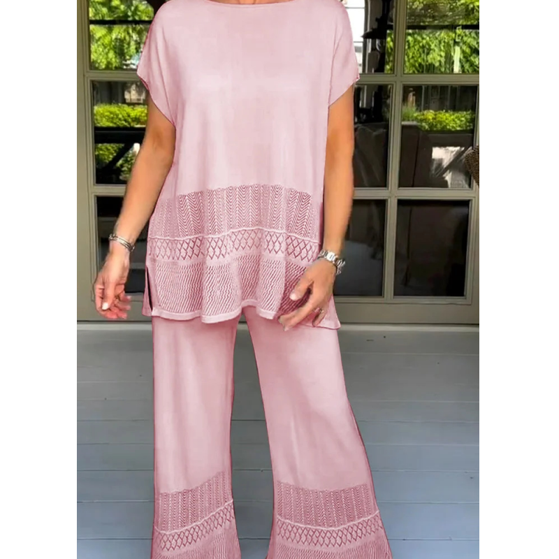 🎀49% korting 🎀Tweedelige set van een top met korte mouwen en een broek voor dames in effen kleur
