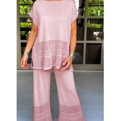 🎀49% korting 🎀Tweedelige set van een top met korte mouwen en een broek voor dames in effen kleur