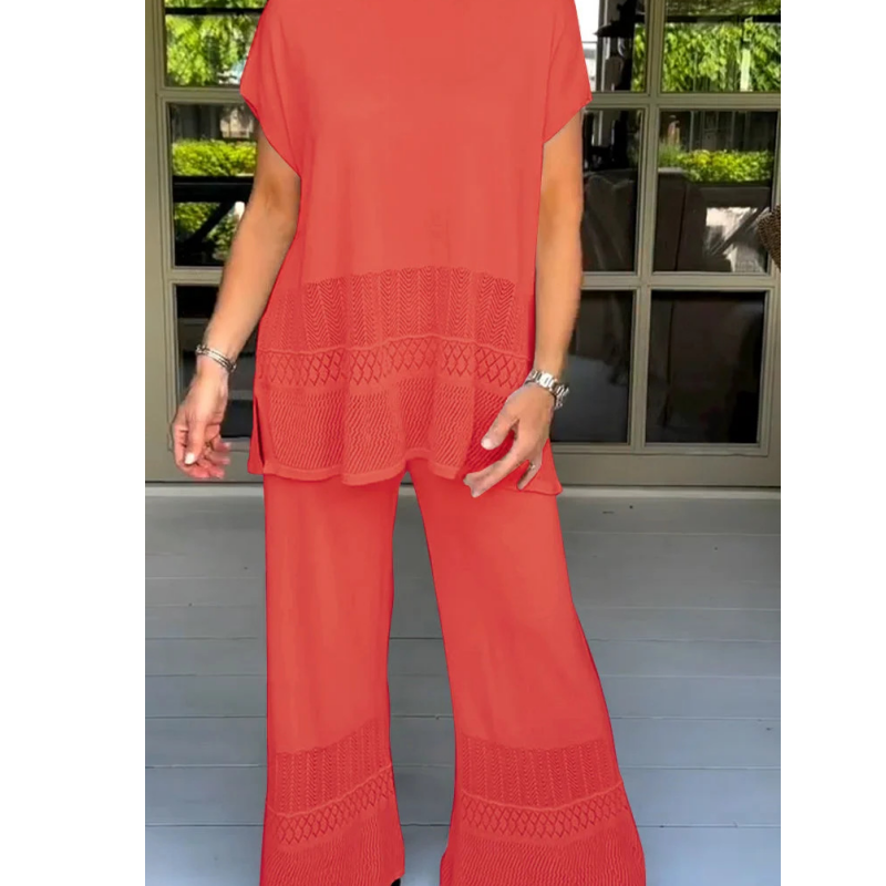 🎀49% korting 🎀Tweedelige set van een top met korte mouwen en een broek voor dames in effen kleur