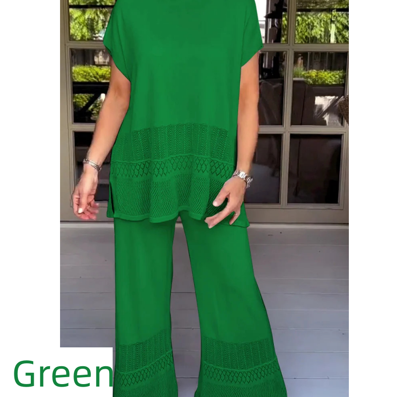 🎀49% korting 🎀Tweedelige set van een top met korte mouwen en een broek voor dames in effen kleur