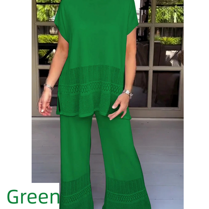 🎀49% korting 🎀Tweedelige set van een top met korte mouwen en een broek voor dames in effen kleur
