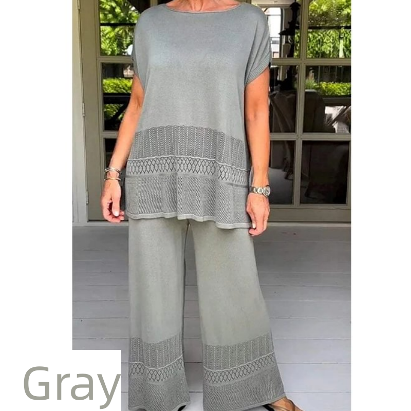 🎀49% korting 🎀Tweedelige set van een top met korte mouwen en een broek voor dames in effen kleur
