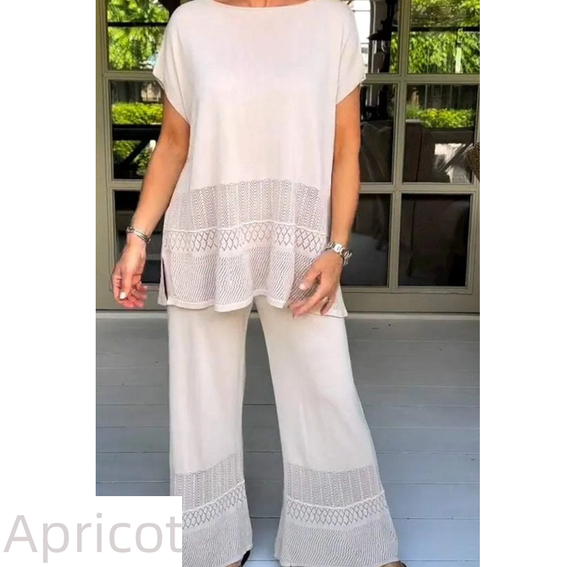 🎀49% korting 🎀Tweedelige set van een top met korte mouwen en een broek voor dames in effen kleur