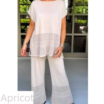🎀49% korting 🎀Tweedelige set van een top met korte mouwen en een broek voor dames in effen kleur