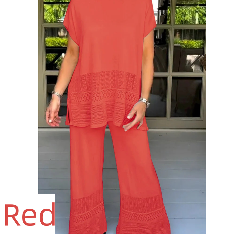 🎀49% korting 🎀Tweedelige set van een top met korte mouwen en een broek voor dames in effen kleur