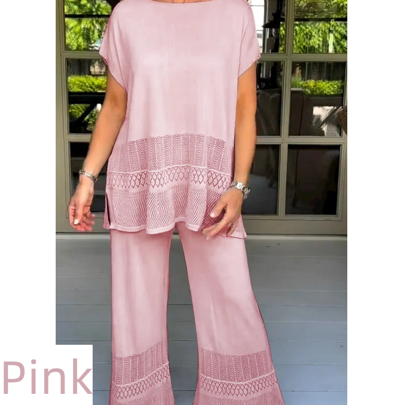 🎀49% korting 🎀Tweedelige set van een top met korte mouwen en een broek voor dames in effen kleur