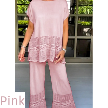 🎀49% korting 🎀Tweedelige set van een top met korte mouwen en een broek voor dames in effen kleur