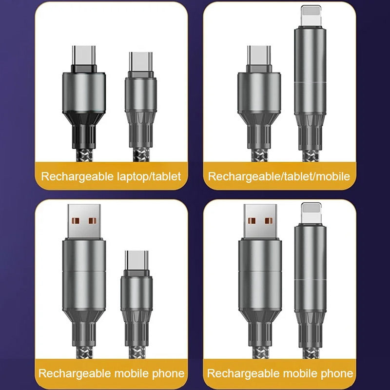 100W snel opladen 4-in-1 kabeltype C tot bliksem