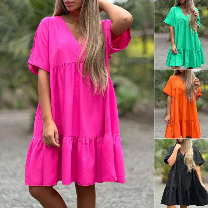 🌷50% de réduction pour une durée limitée🌷Robe à col en V avec ourlet à volants