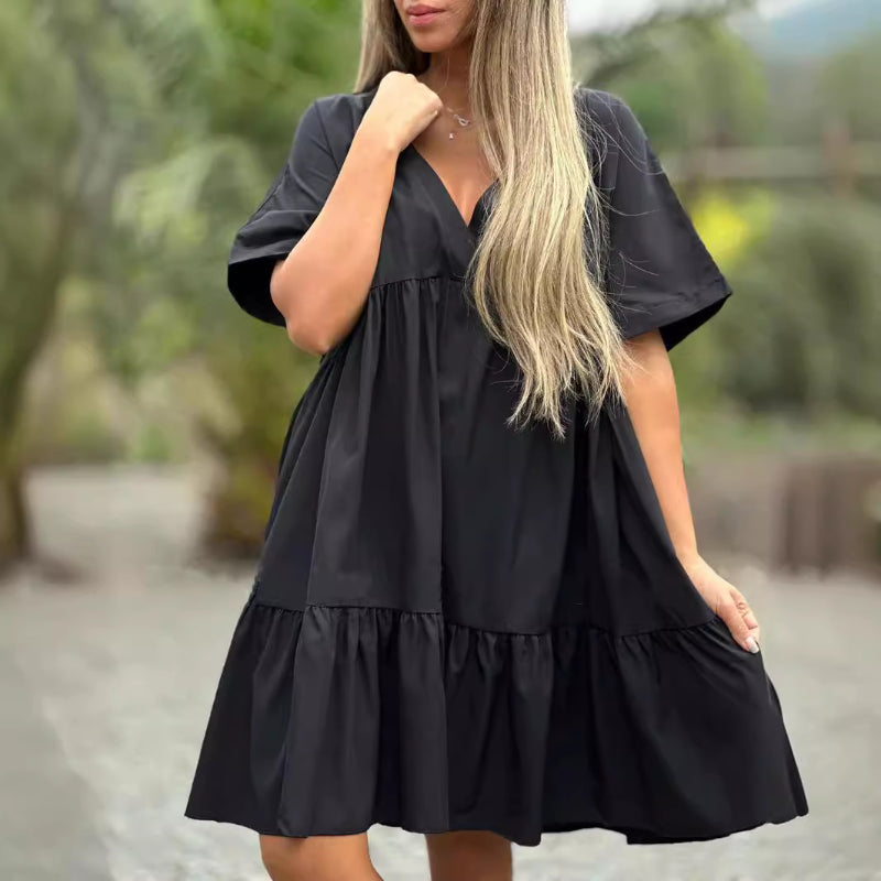 🌷50% de réduction pour une durée limitée🌷Robe à col en V avec ourlet à volants