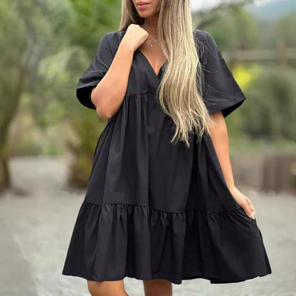 🌷50% de réduction pour une durée limitée🌷Robe à col en V avec ourlet à volants
