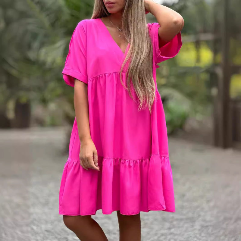 🌷50% de réduction pour une durée limitée🌷Robe à col en V avec ourlet à volants