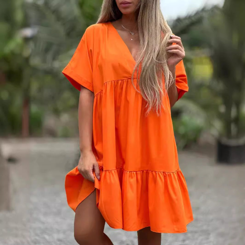 🌷50% de réduction pour une durée limitée🌷Robe à col en V avec ourlet à volants