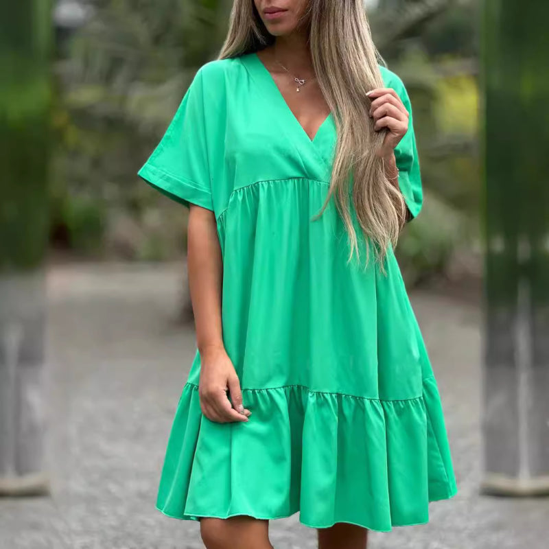 🌷50% de réduction pour une durée limitée🌷Robe à col en V avec ourlet à volants