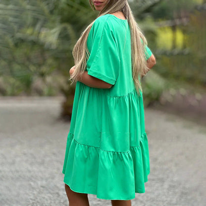 🌷50% de réduction pour une durée limitée🌷Robe à col en V avec ourlet à volants