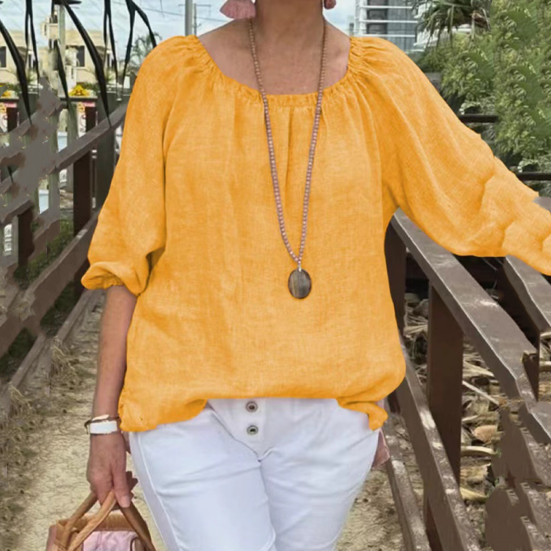 💕Top casual con maniche midi elastiche in taglie forti per donna