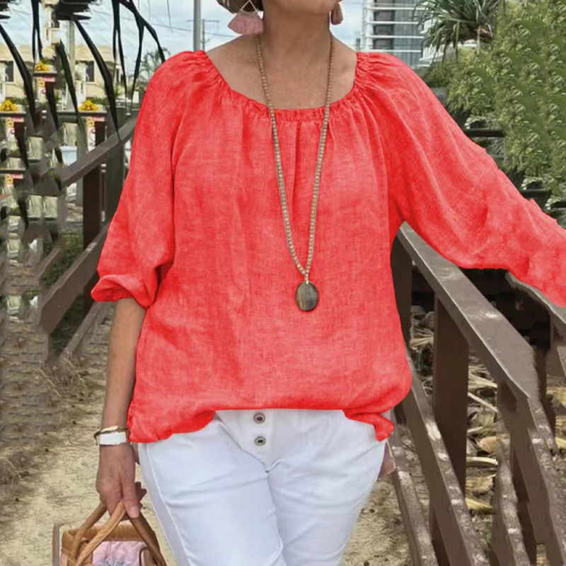 💕Top casual con maniche midi elastiche in taglie forti per donna