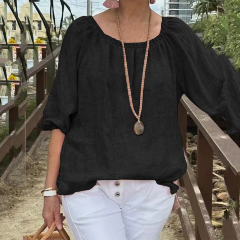 💕Top casual con maniche midi elastiche in taglie forti per donna
