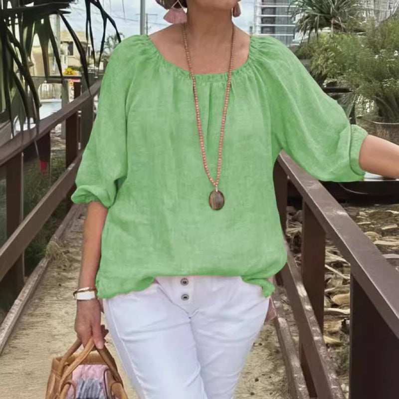 💕Top casual con maniche midi elastiche in taglie forti per donna