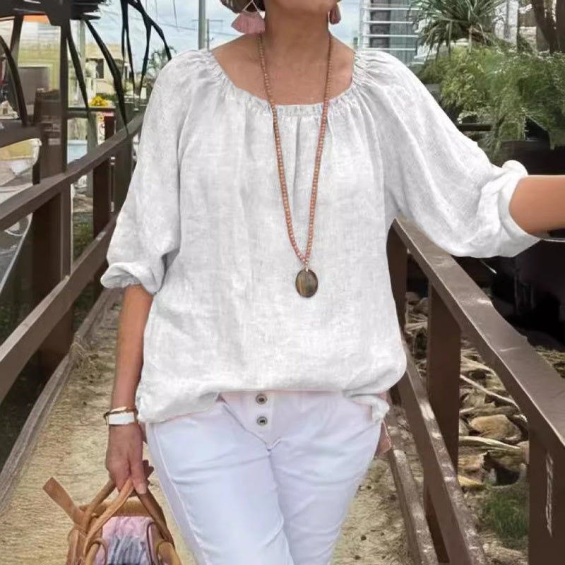 💕Top casual con maniche midi elastiche in taglie forti per donna
