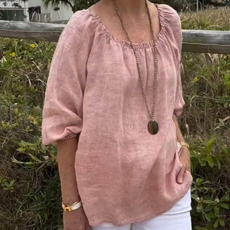 💕Top casual con maniche midi elastiche in taglie forti per donna