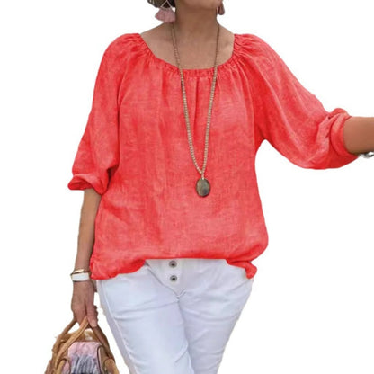 💕Top casual con maniche midi elastiche in taglie forti per donna
