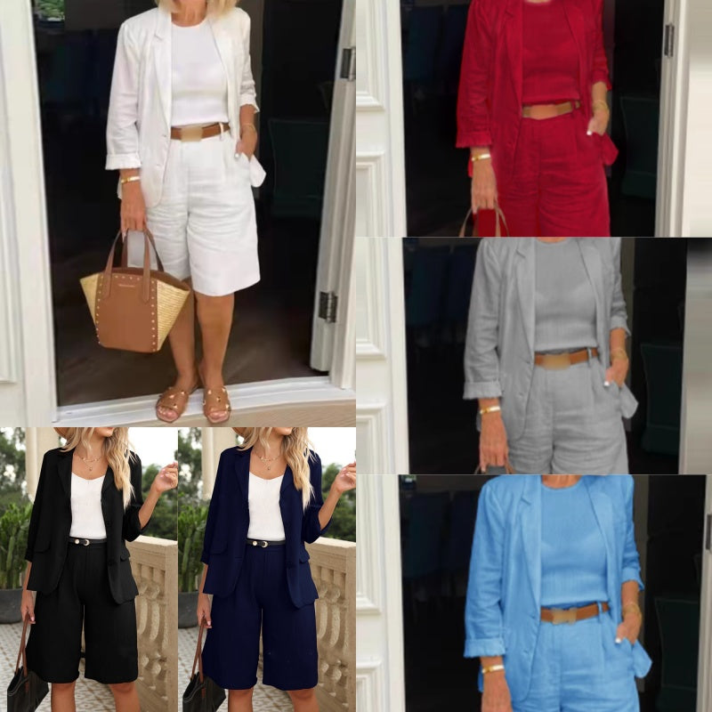 Elegante set di pantaloncini di lino e blazer per le donne